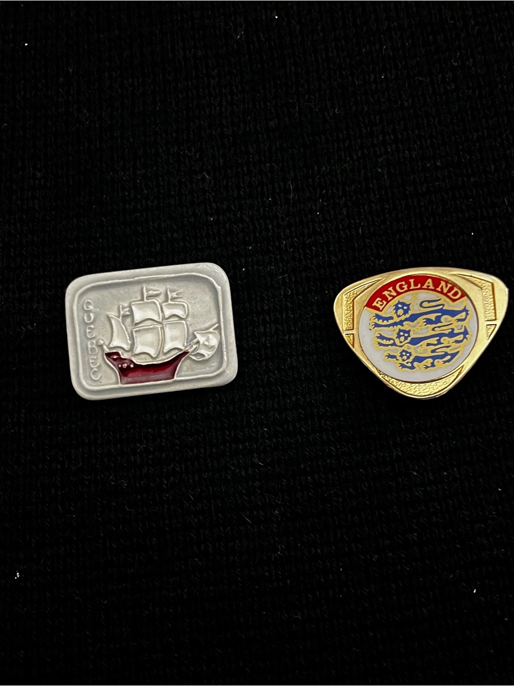Vintage Travel Pin Lot Quebec Tall Ship Enamel England Three Lions Shield Lapel